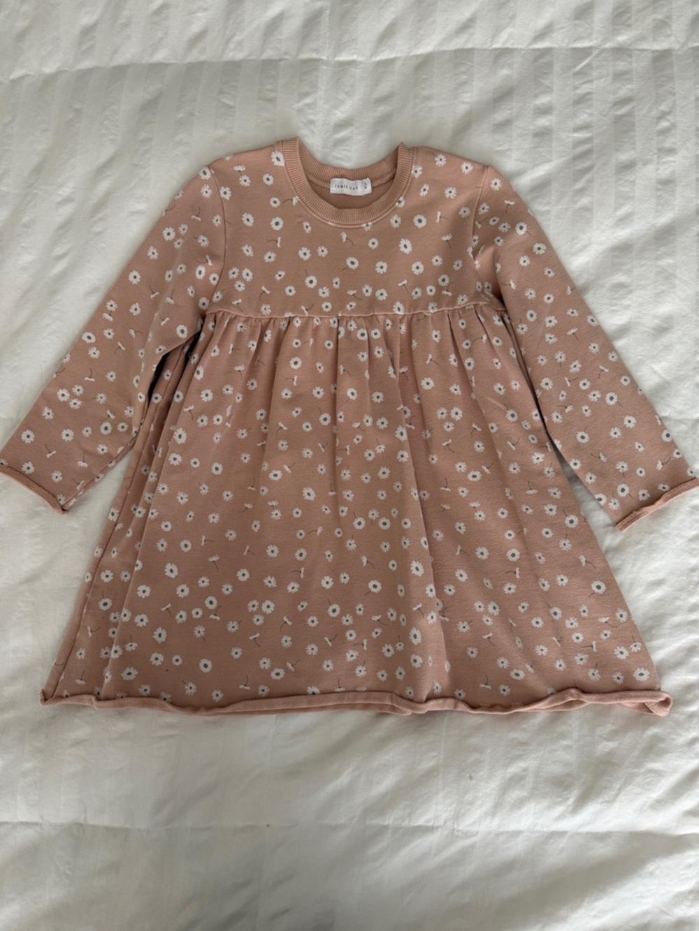 Jamie Kay Light Tan Daisy Print Long Sleeve Gathered Dress